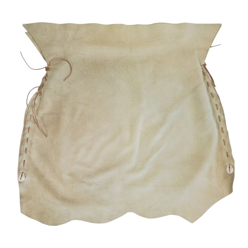 Handmade Suede Leather Wrap Skirt Cowrie Shell Whipstitch Scalloped Tan Boho - Picture 6 of 11